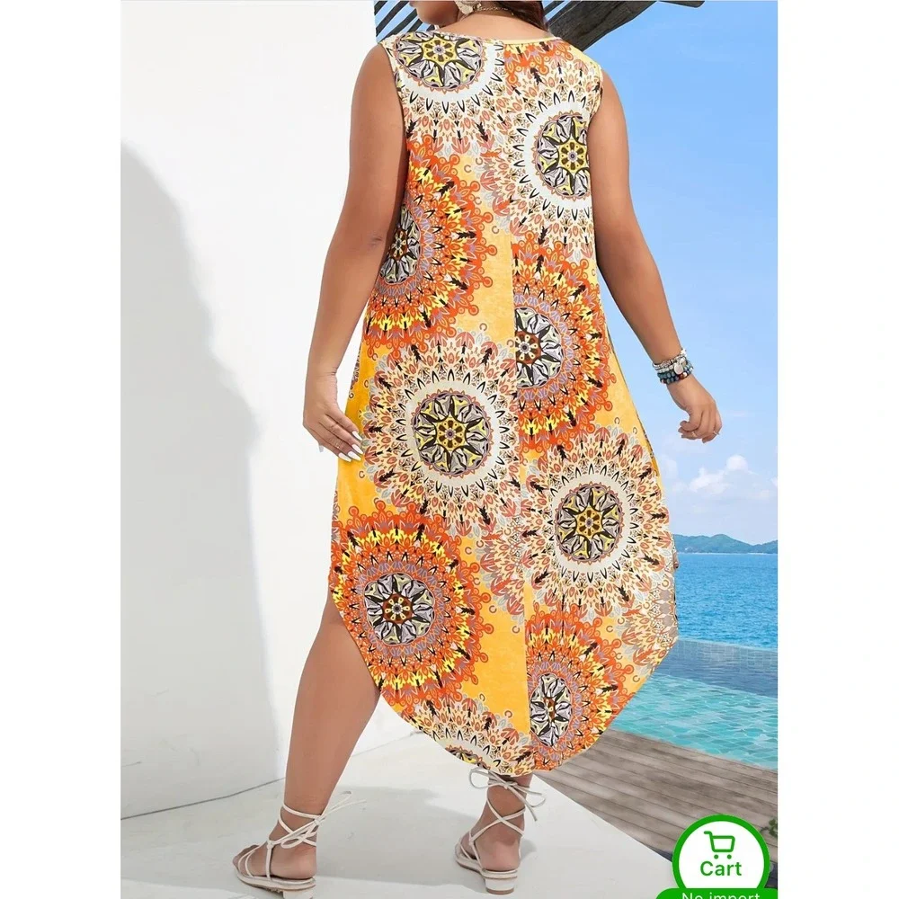 Women 1XL Casual Tank Dress Mandala Artsy Vacay Summer Beach Coastal Boho resort - Picture 2 of 7